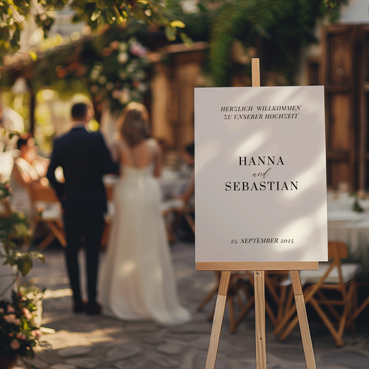 Willkommensschild Hochzeit mit Datum und Namen