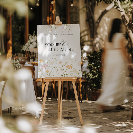 Personalisiertes Boho Hochzeitsschild mit Wildblumen 